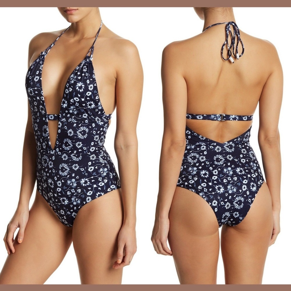 NEW $168 TAVIK Emme Halter One-Piece Swimsuit in Medina‎ Blue [SZ Large ]